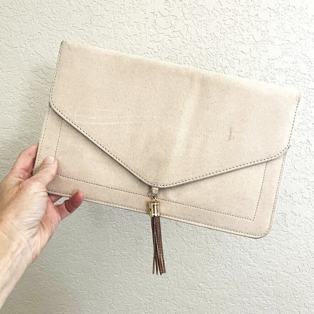 ASOS Blush Faux Suede Envelope Clutch Nude Tassel Bag